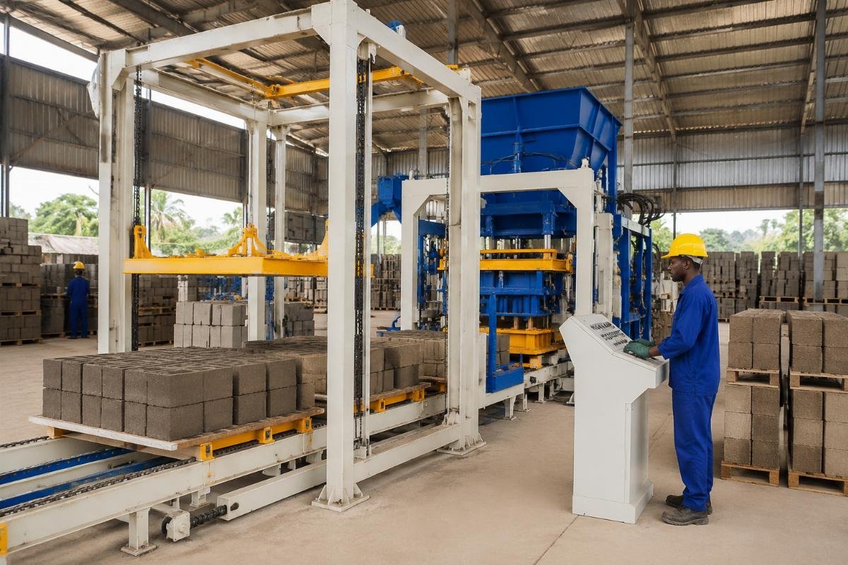 Nigeria block production line with automatic pallet loader