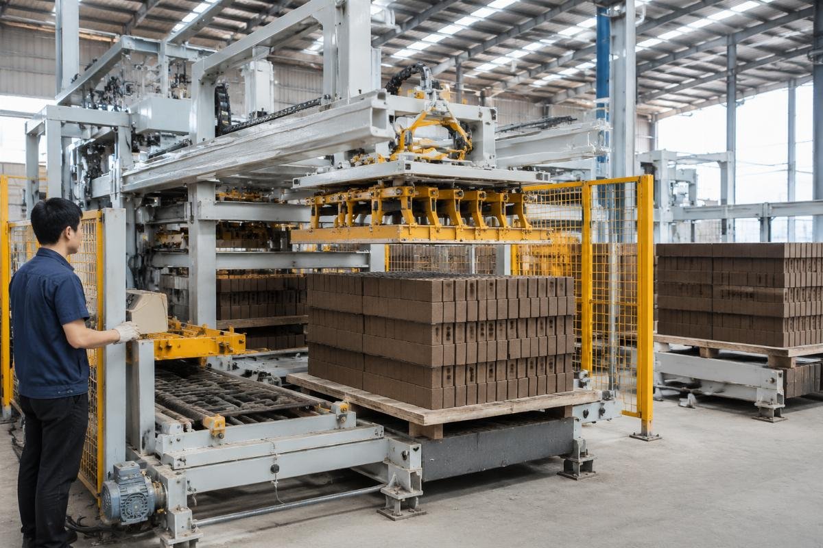 Automatic pallet loader in brick production line