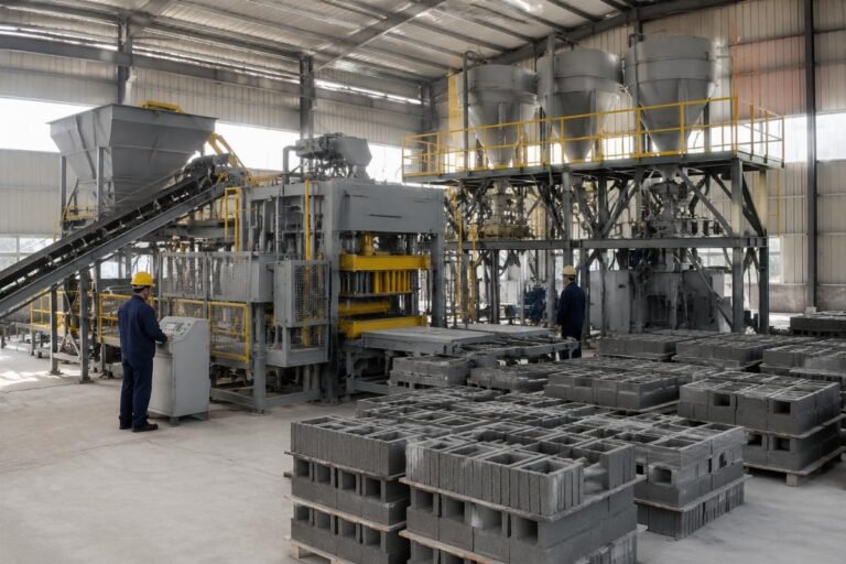 Concrete block production line with admixture dosing system