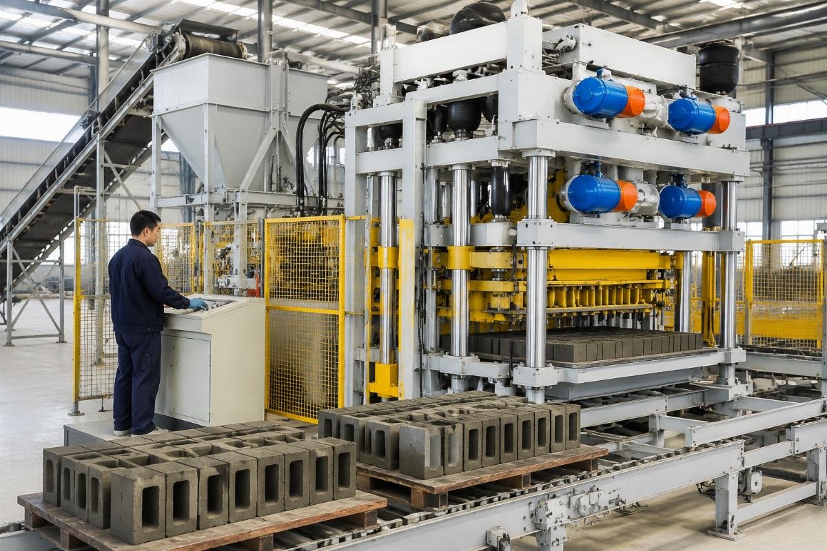 admixtures for concrete blocks requiring high-density vibration equipment European-design automatic block machine with four vibration motors and airbag system