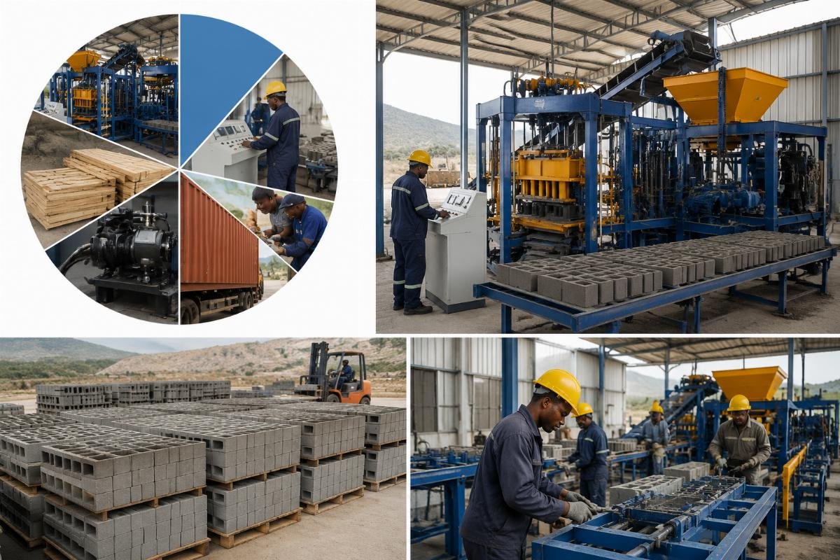block production line cost in Africa breakdown Pie chart showing cost breakdown of a remote block production line investment