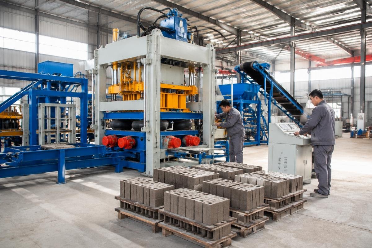 European-style block machine with airbag system and four vibration motors