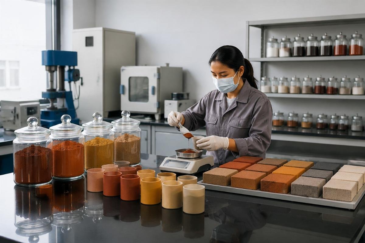 Quality control laboratory testing iron oxide pigment batch consistency