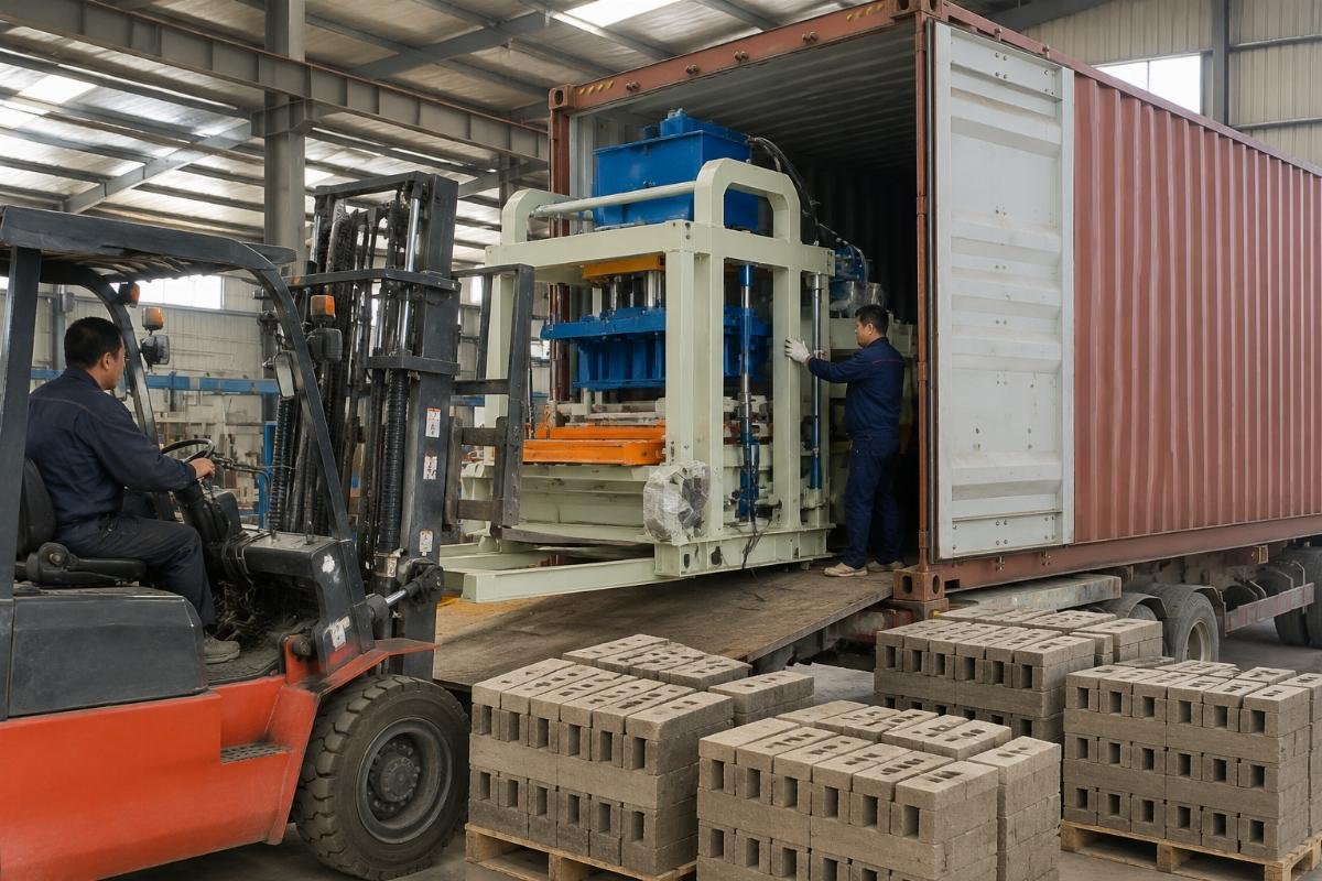 Block machine production line loaded in 40HQ container