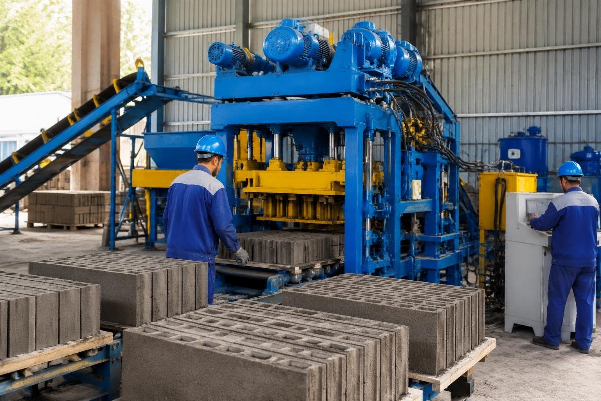 European-style block machine with multi-motor vibration system