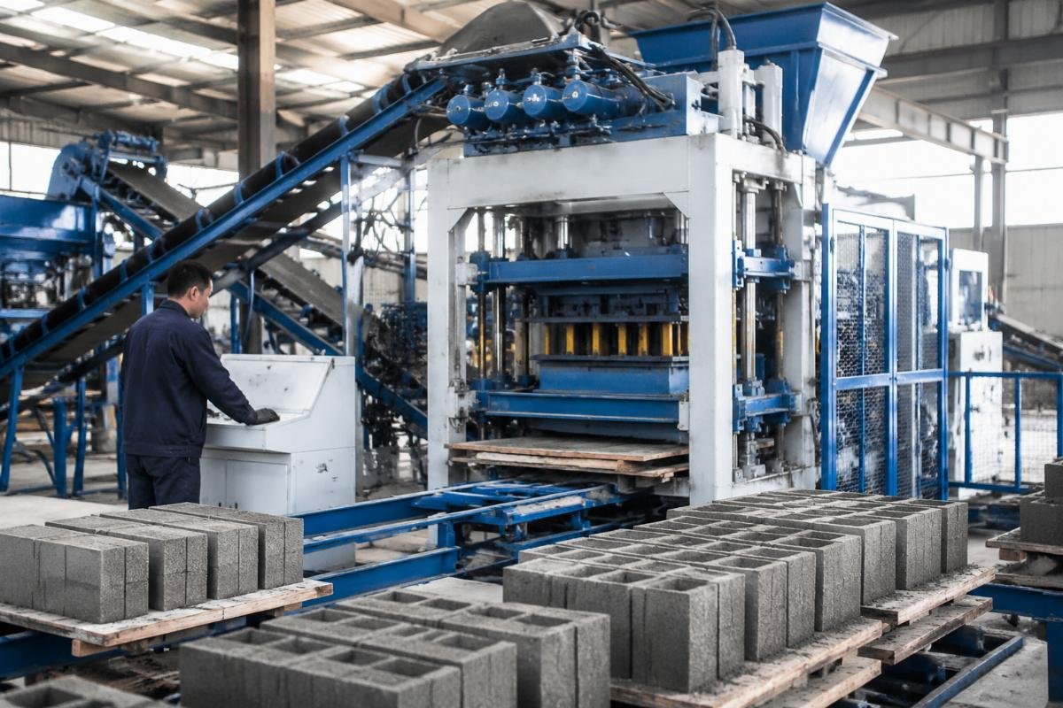 Automatic block making machine with airbag system and four vibration motors