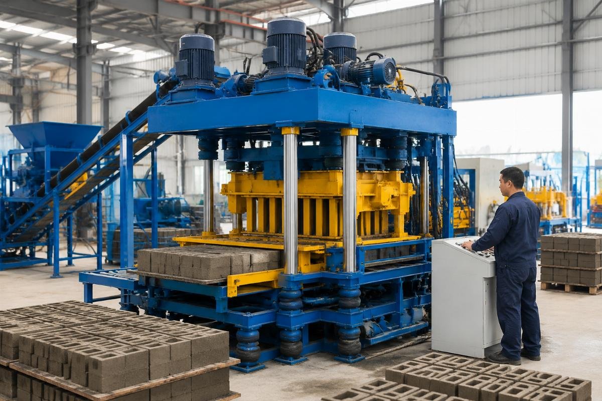 four-motor vibration system airbag block machine Four-motor vibration system with airbag isolation on automatic block making machine