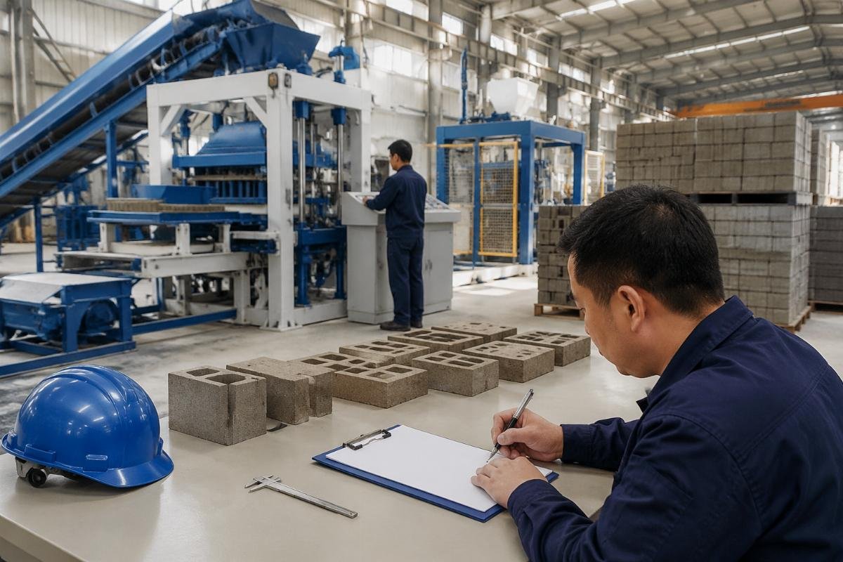 ISO CE certification block machine China verification checklist Block machine CE certificate verification checklist on factory desk