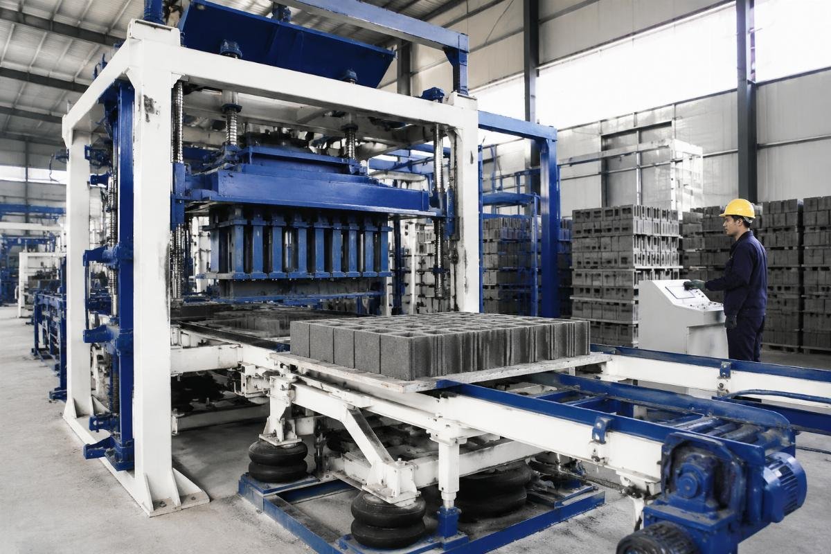 Automatic block making machine with airbag suspension system producing pumice blocks