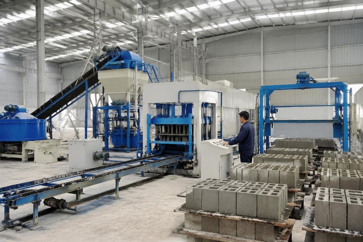 lightweight block production line turnkey solution Turnkey lightweight block production line including mixer, batching machine, block machine, and stacker