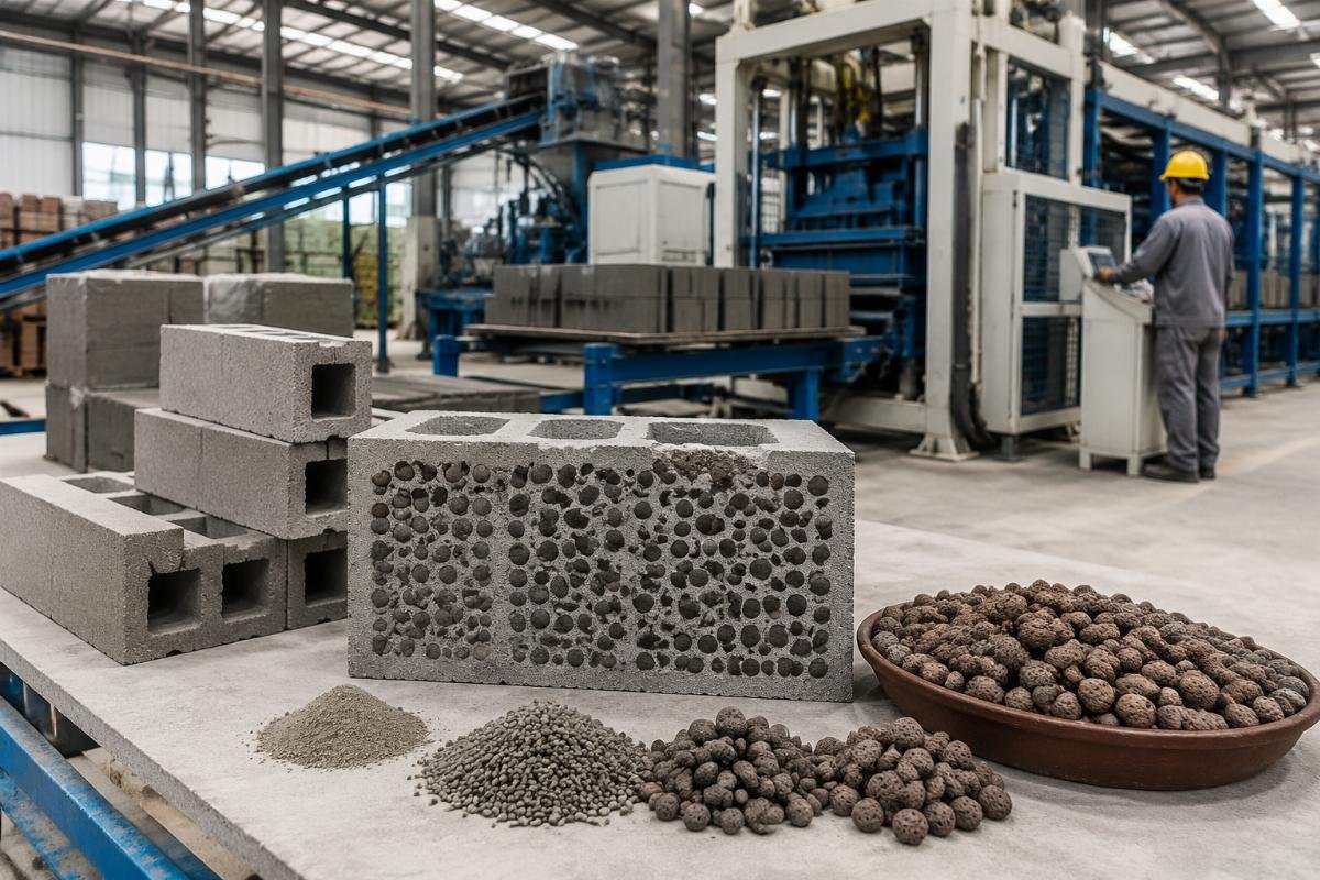 lightweight concrete block expanded clay aggregate grading Lightweight concrete blocks with expanded clay aggregate showing cross-section texture