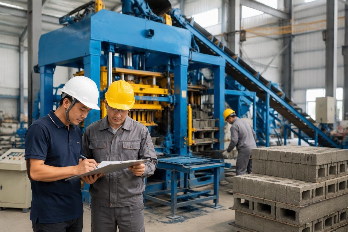 Checklist document with technical specifications for block machine procurement