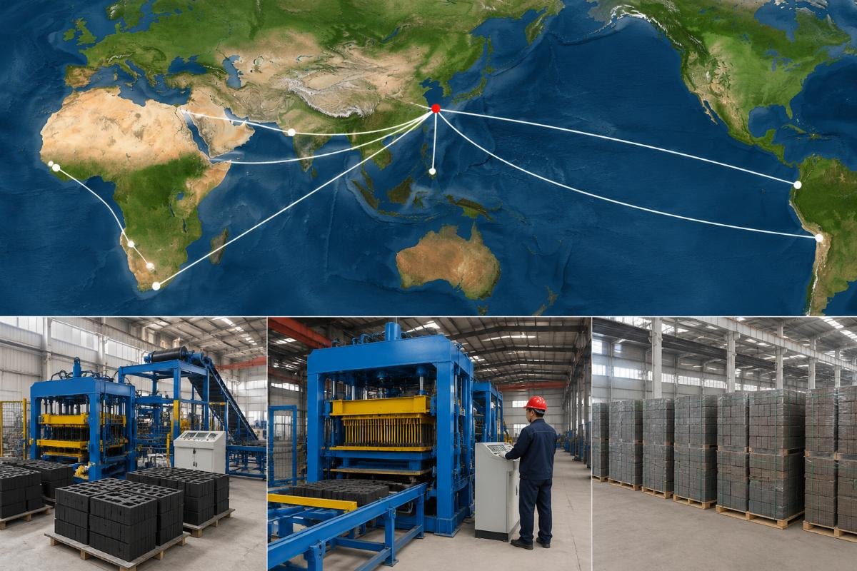 Qingdao to Africa shipping route block machine direct transit times World map showing direct shipping routes from Qingdao Port to Africa, Middle East, Latin America, and South Asia