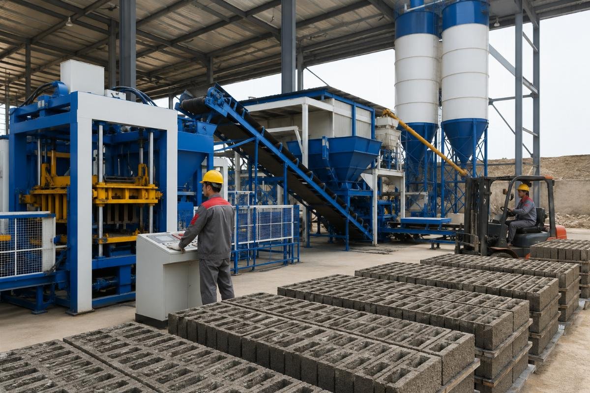 trade finance importing concrete block machine from China milestone payment Turnkey block production line with supporting equipment including silos conveyors and pallet systems
