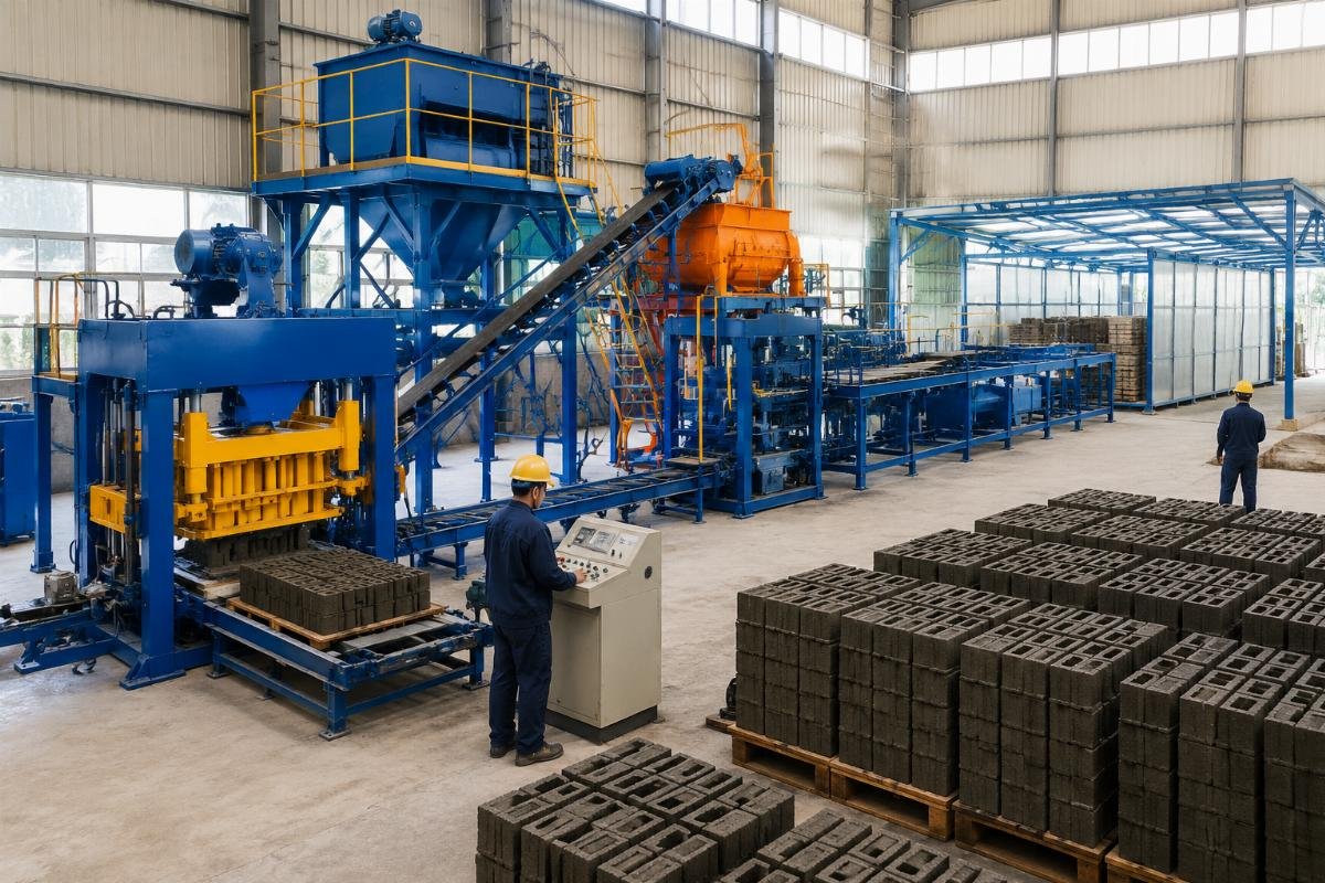 Complete block making production line with mixer conveyor and curing system
