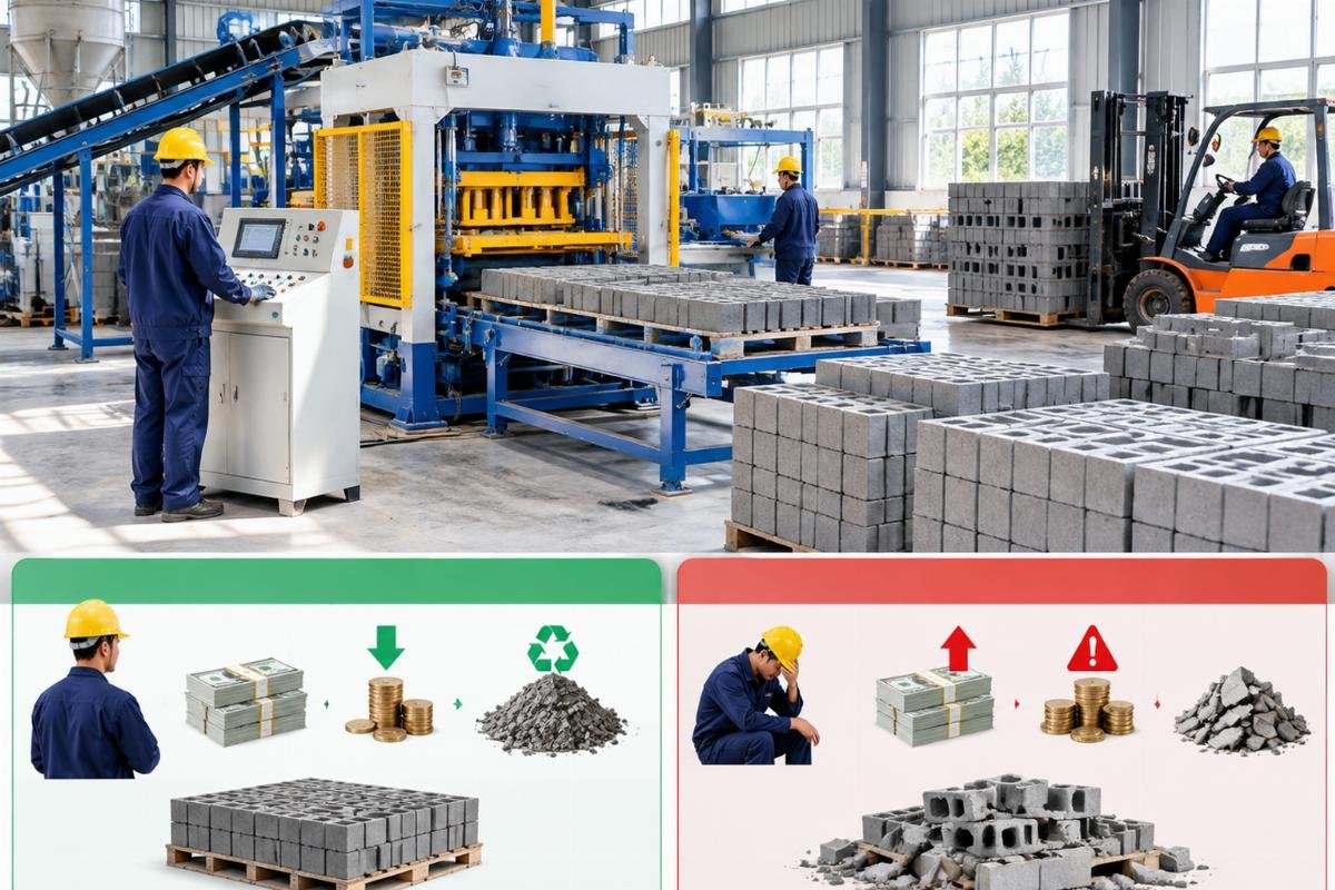 Comparison chart showing the financial impact of planned vs unplanned block cuber disposal including labor, fines, and scrap recovery