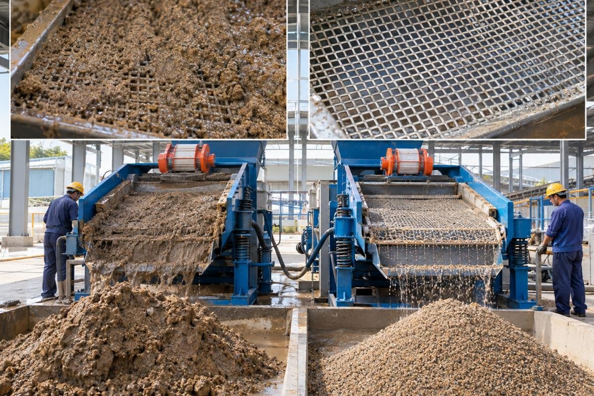 Comparison of clogged mesh versus clean mesh in wet sand screening applications