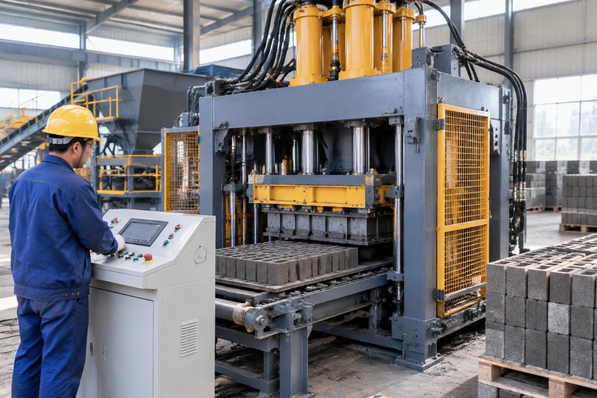 Operator performing a dry run test on the hydraulic cylinders of a CEB machine